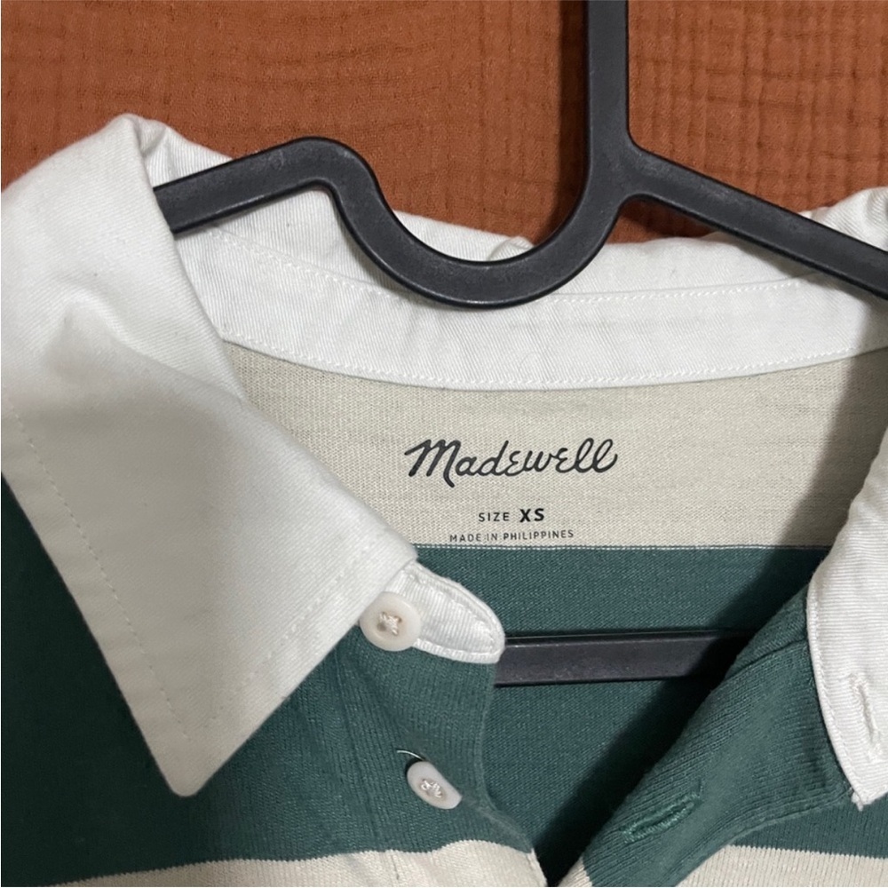 Madewell Green and Cream Striped Polo Shirt - Picture 2 of 3